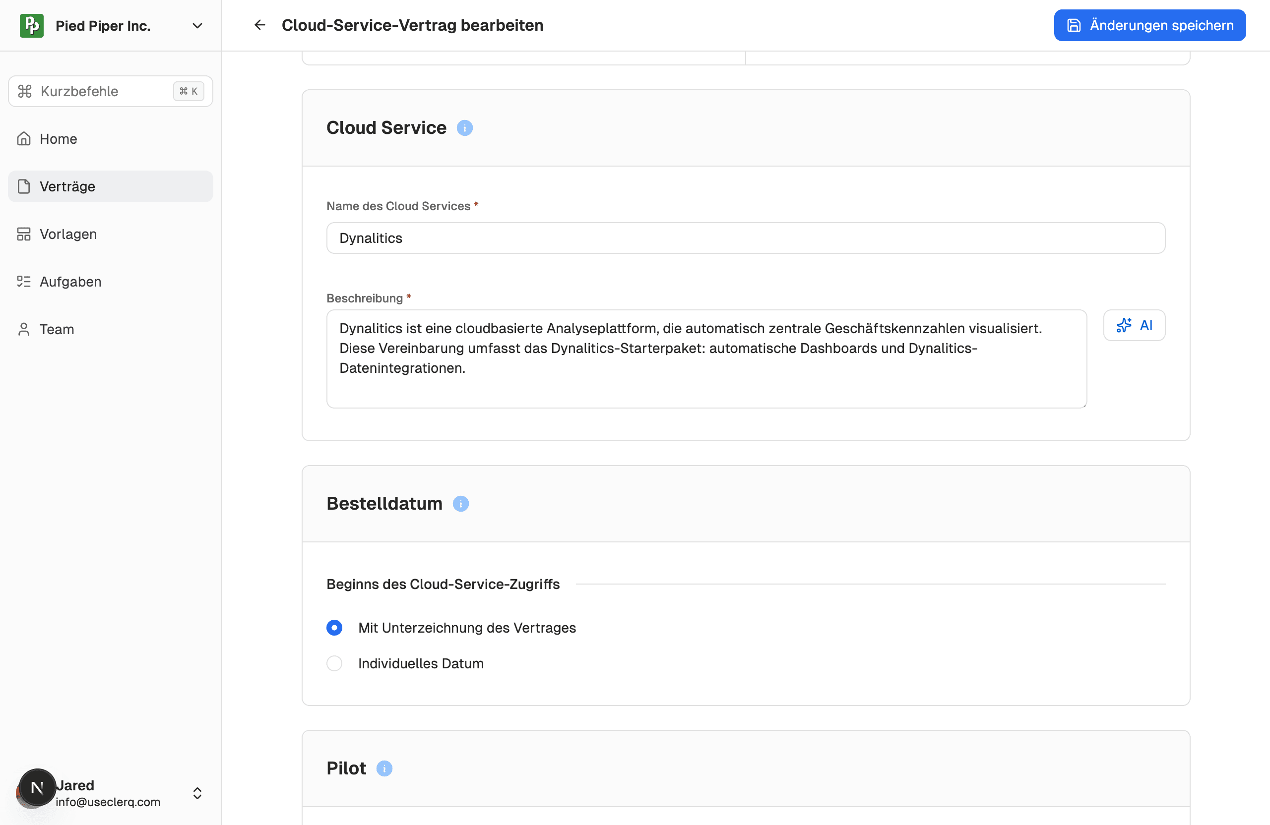 Zircolo Cloud-Service-Vereinbarung – Vorlage für B2B-SaaS und Cloud-Softwareanbieter